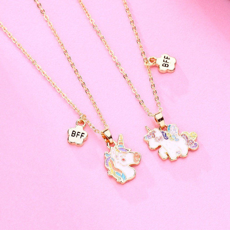 2pcs / Set Kalung Rantai Liontin Unicorn Lucu Untuk Wanita