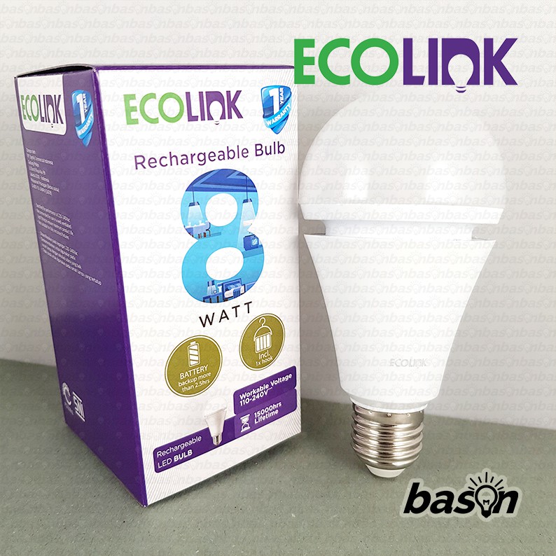 ECOLINK Emergency LED Bulb 8W 6500K E27 - Rechargeable Battery Back Up