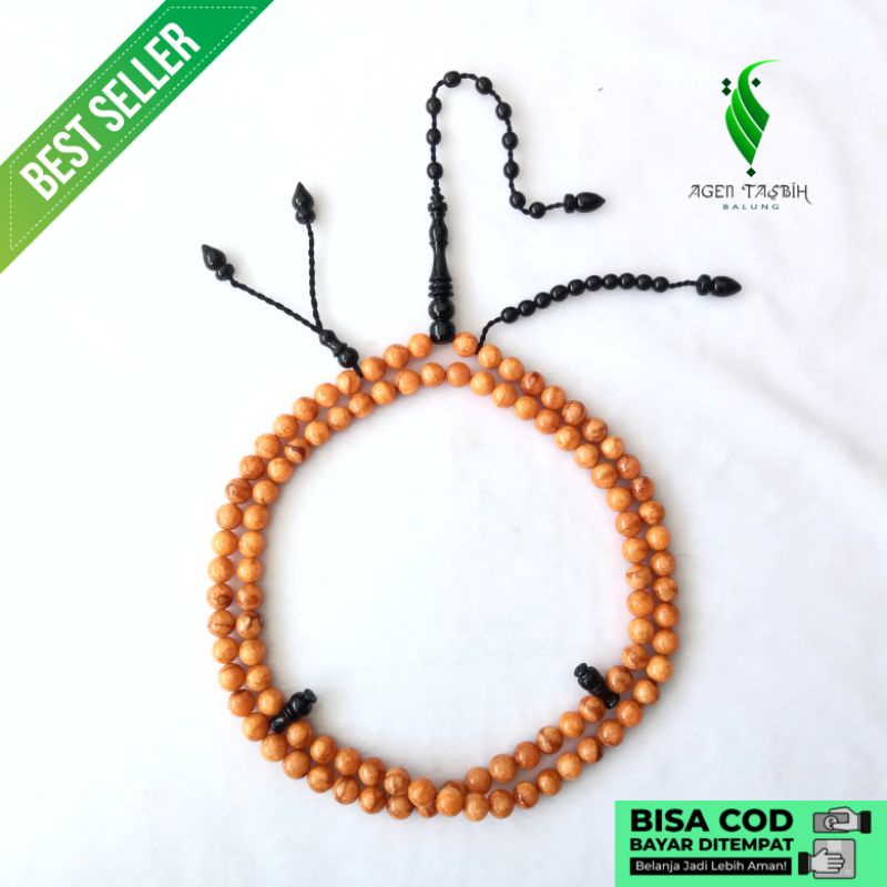 Tasbih Batu Coral Orange Marjan Orange Kepala Kayu Kelor Hitam Asli 99 Butir