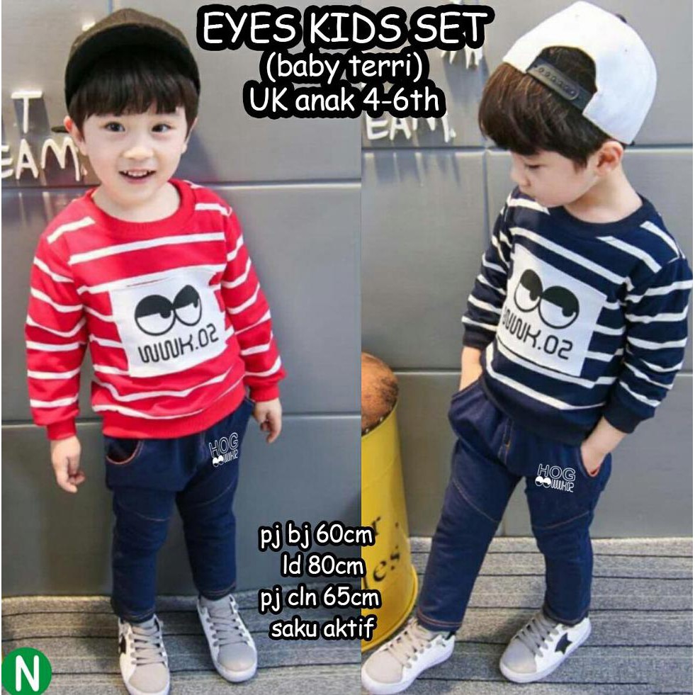 Murah Cn 45745-Eyes Kids Set Setelan Baju Anak Laki-Laki 4-6 Thn Merah Navy Lucu Bagus Imut Murah