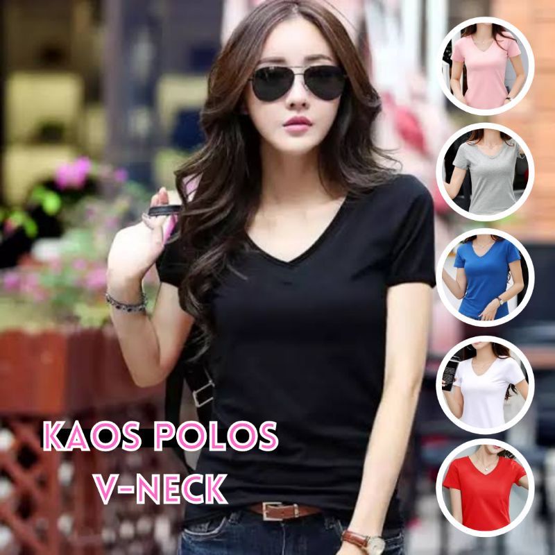KAOS WANITA V NECK POLOS PENDEK L XL XXL/KAOS POLOS PENDEK WANITA