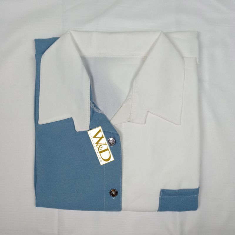 Kemeja Wanita Atasan Blouse Casual Polos Kombinasi Warna Lengan Panjang Baju Cewe Model Pinguin-Wardah