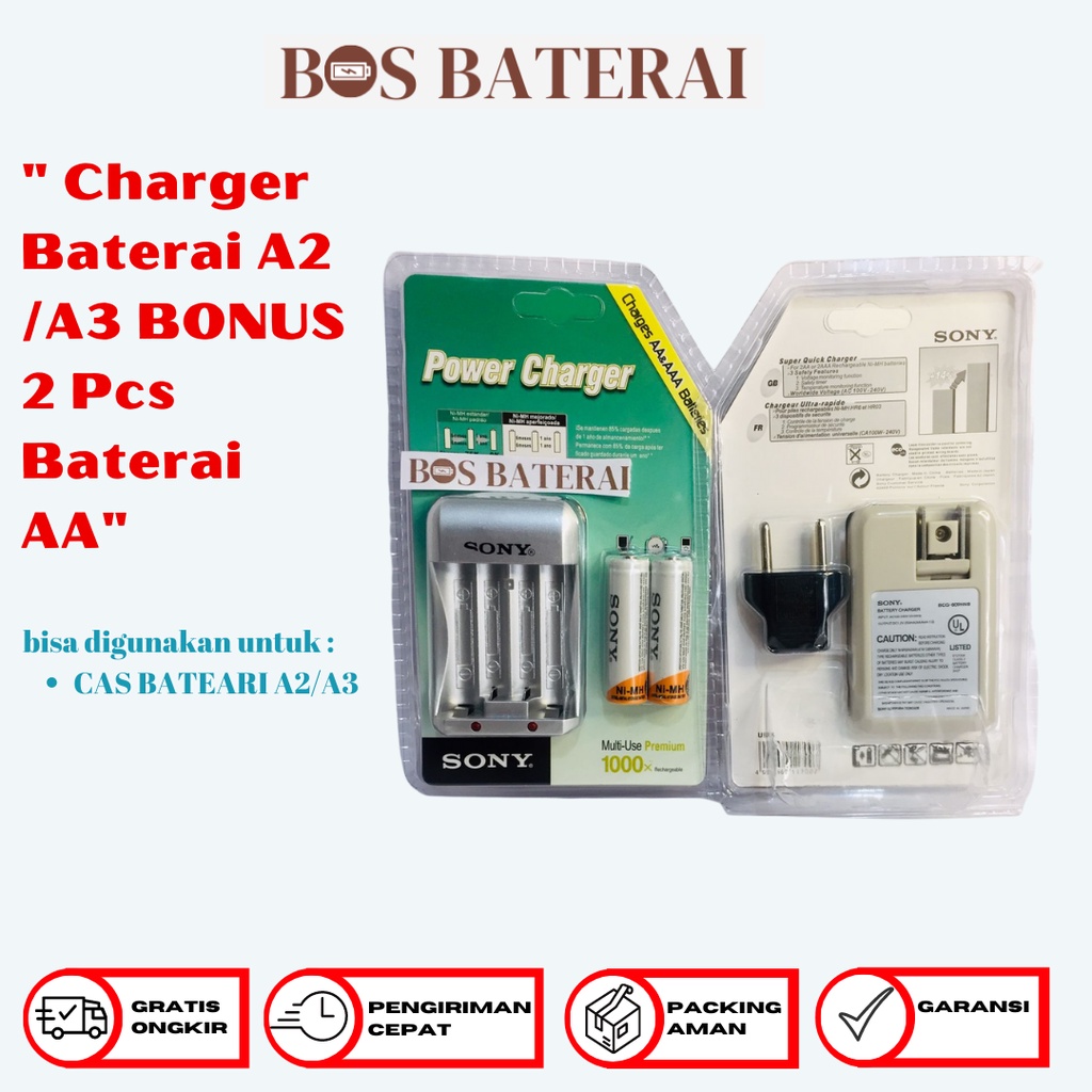 Charger Baterai A2 / A3 Power Charger SONY BONUS 2 Pcs Baterai AA