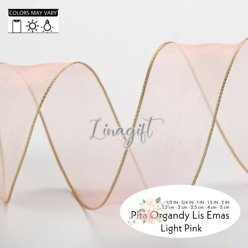 ( Rol 20 Yard ) PITA ORGANDI LIS EMAS 1 IN ( 2.5 CM ) - ORGANDY SILK CHIFFON RIBBON 25 MM / 1 INCH GOLD LIST / ORGANZA / HIASAN KADO / PARCEL HIASAN DEKOR DEKORASI RUANG FLORIST BUKET KARANGAN BUNGA