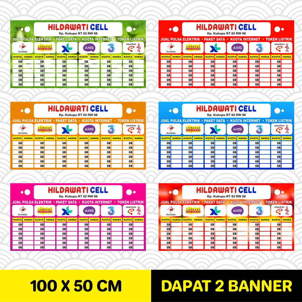 SPANDUK BANNER DAFTAR HARGA KUOTA KONTER HP