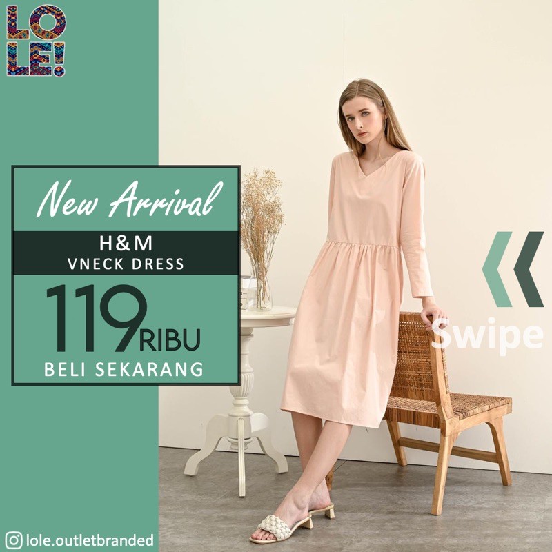 Dres Terusan Wanita Peach Kerah V HM V Neck Dress