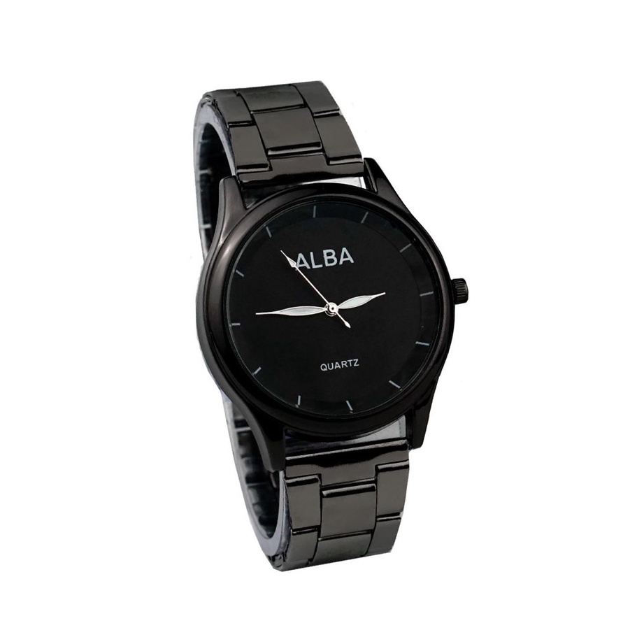 WBS ✅COD JAM TANGAN COUPLE ALBA RANTAI GROSIR IMPORT PRIA WANITA PASANGAN MURAH PREMIUM AL013-PRIA FULL BLACK