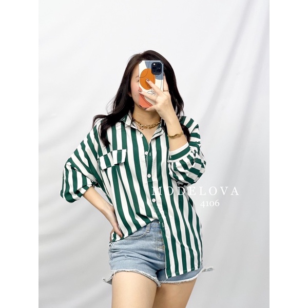 MDLV ~ 4106 CAROL STRIPED BLOUSE / KEMEJA GARIS IMPORT / FASHION KOREA TERBARU IMPORT