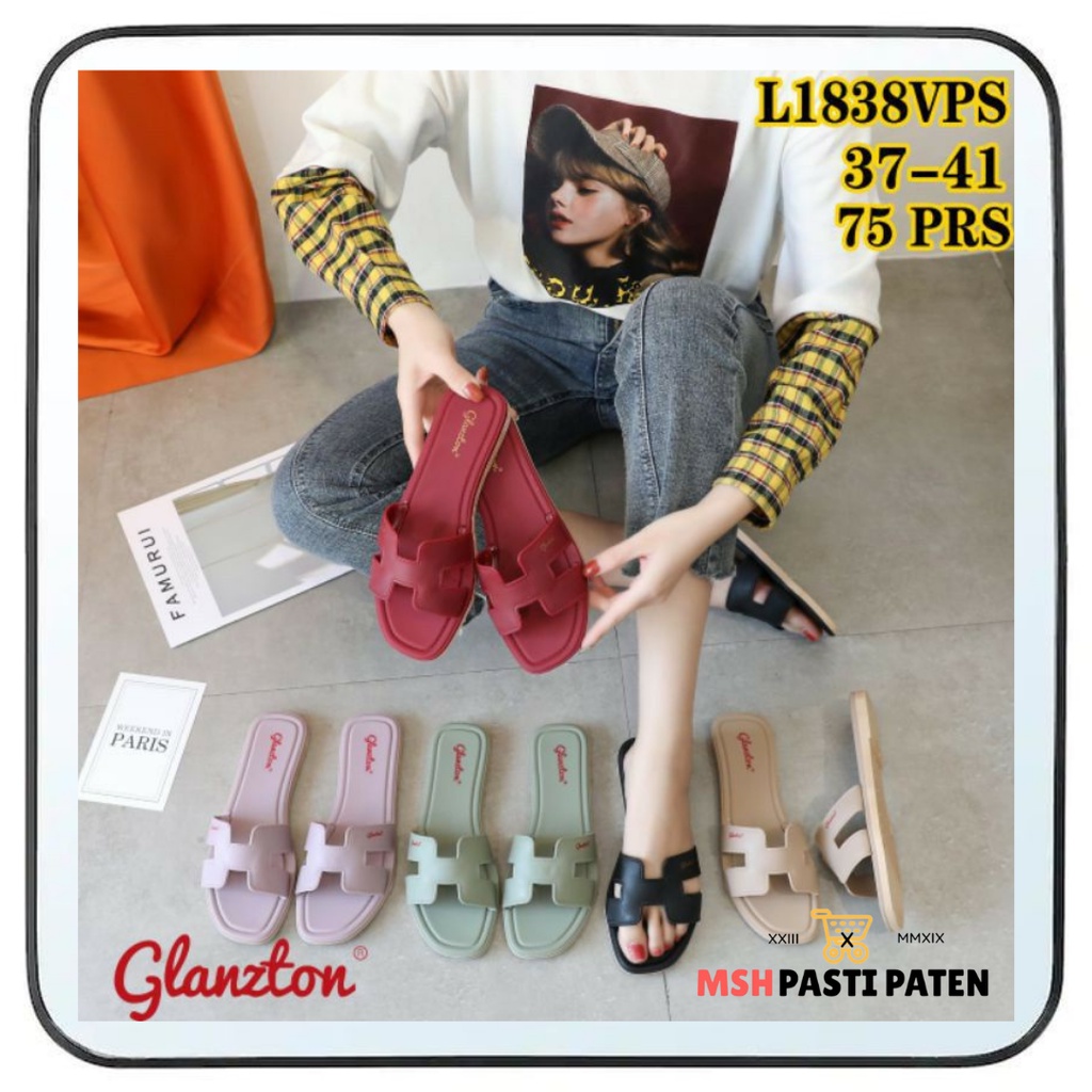 Sandal selop jelly merk glanzton L1838 original ukuran 37-40 Sandal slop wanita Sandal import wanita