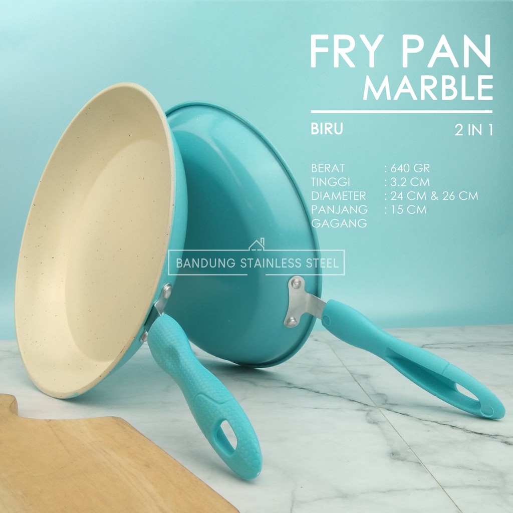 frypan teflon marble wajan penggorengan 2 pcs cantik ungu biru pink 24cm 26cm