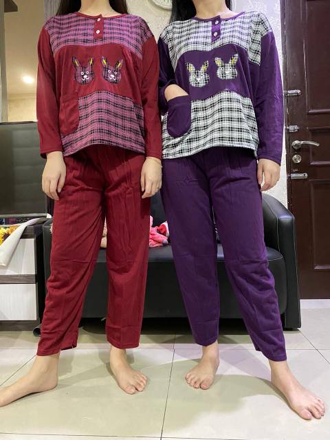Baju Tidur Wanita Set PP Kaos STD Bahan Tebal 'Acak' Kombinasi Rayon 33-1