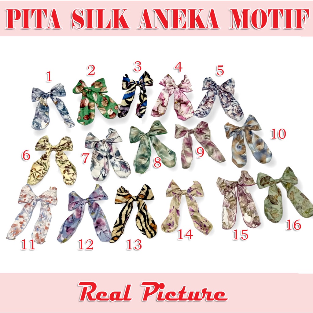 Ikat Rambut Korea Pita Ribbon Polos dan Pita Silk Print