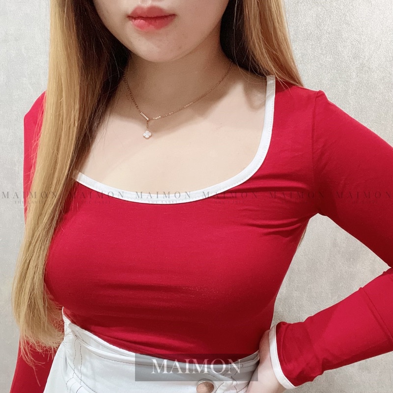 Bis Neck Long Sleeve Crop Top | Atasan Korean Fashion | Maimon Grosir