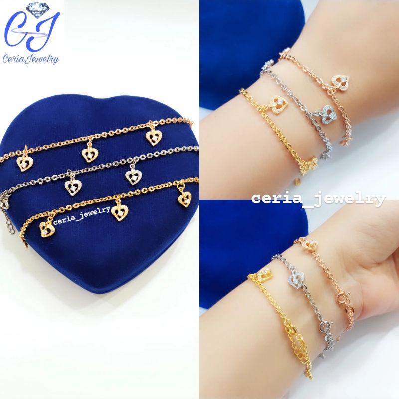 Gelang Perak Asli Silver 925 Lapis Emas Model NoriUkir+Love - perhiasan perak