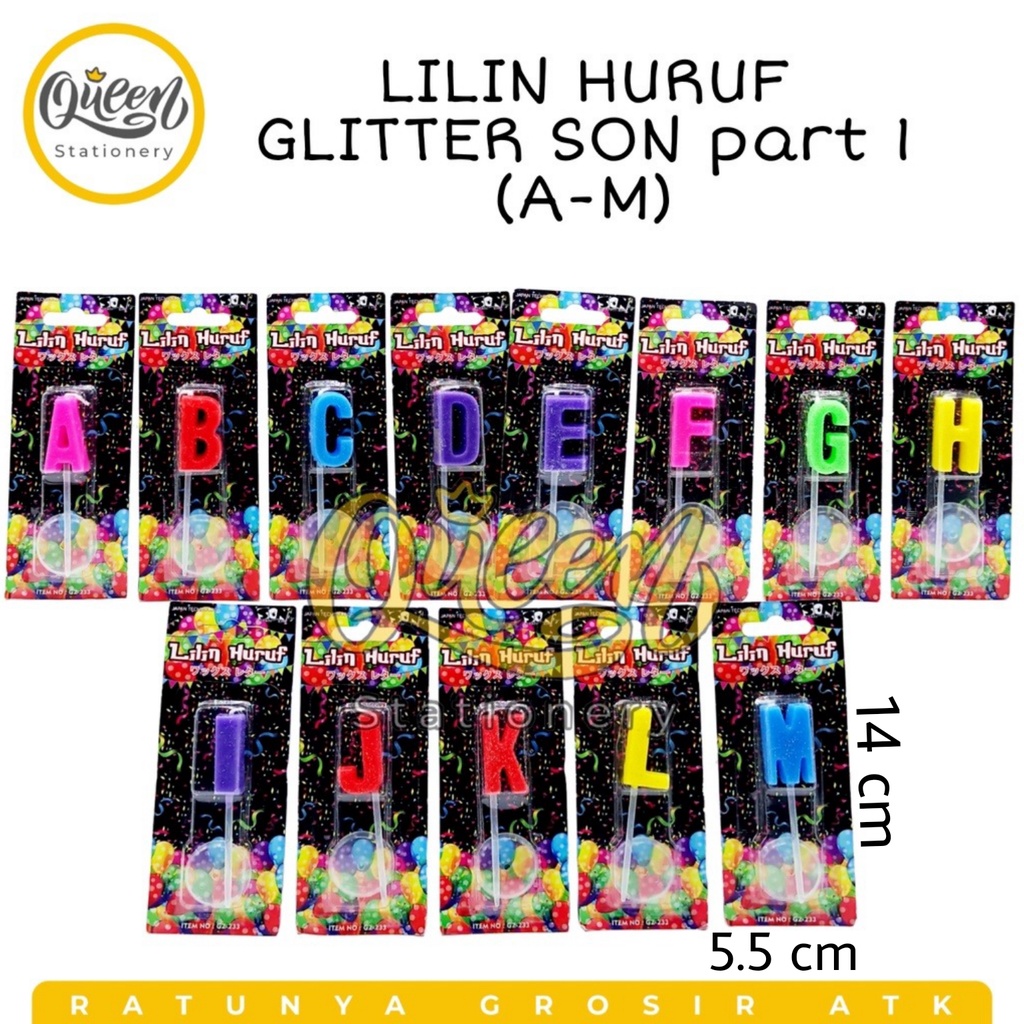 LILIN HURUF GLITTER SON (HURUF A-M) / LILIN WARNA / LILIN ULANG TAHUN / LILIN HURUF MURAH
