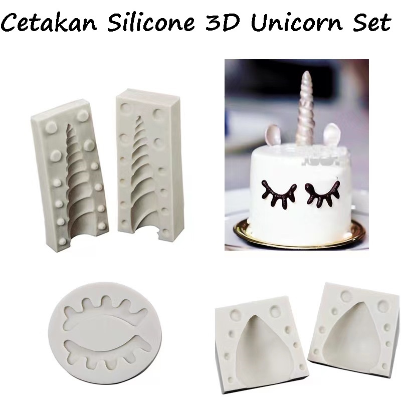 Cetakan Silicone 3D Silikon Kue Tanduk Telinga  Bulu Mata Unicorn Set