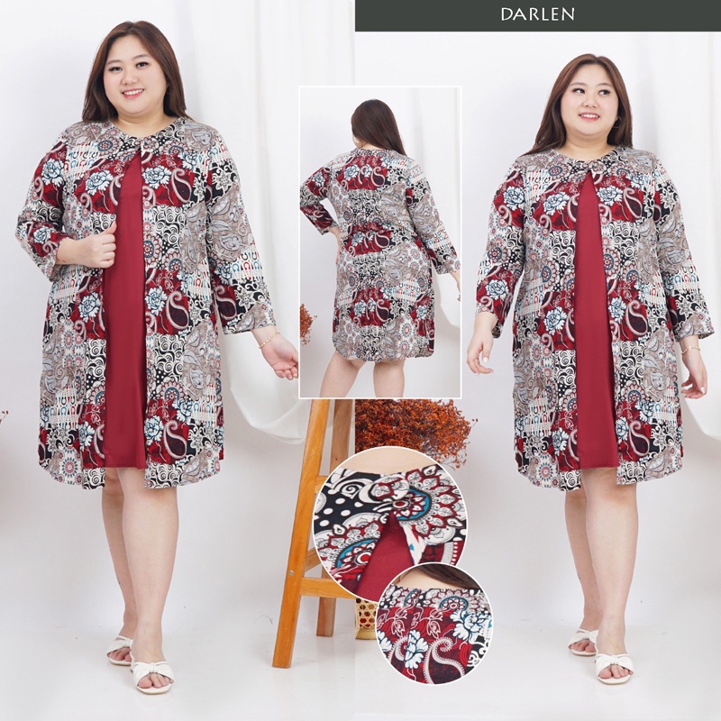 DARLEN DRESS STANDAR,JUMBO , L &amp; SUPER JUMBO - Dress Batik  Wanita Terusan Wanita