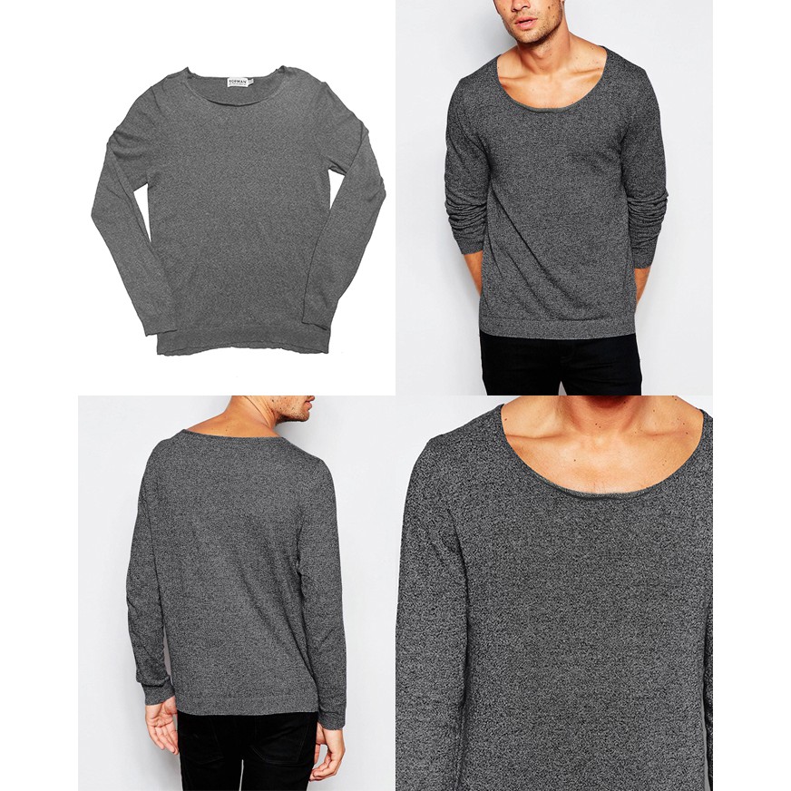 TOPMAN Scoop Boat Neck Sweater Twist Grey