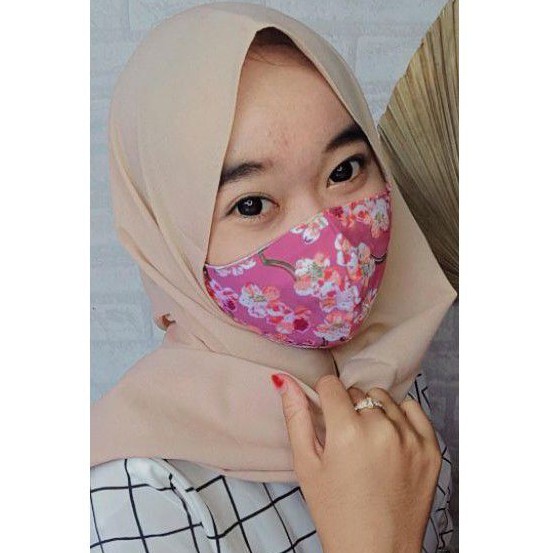 masker 3 ply dewasa motif BUNGA bahan katun standart SNI