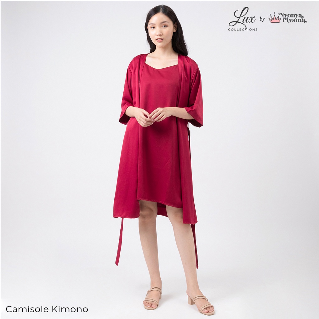 Lux Nyonya Piyama Maxmara Set Piyama (Ruby)-Camisole Kimono
