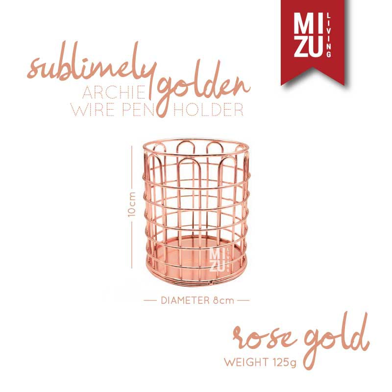 SUBLIMELY GOLDEN Wire Pen Holder Office Stationery Pencil Stand Tempat Alat Tulis ATK Serbaguna Emas-ARCH W PEN H RG