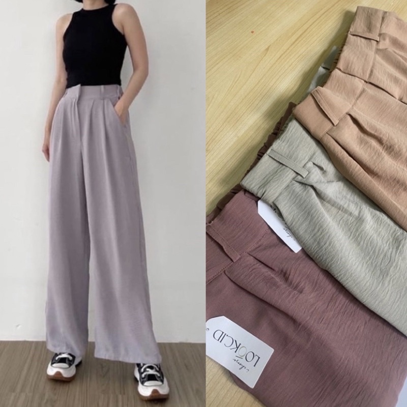 Celana Kulot Crinkle Wanita Loose Cullote Pants 3412