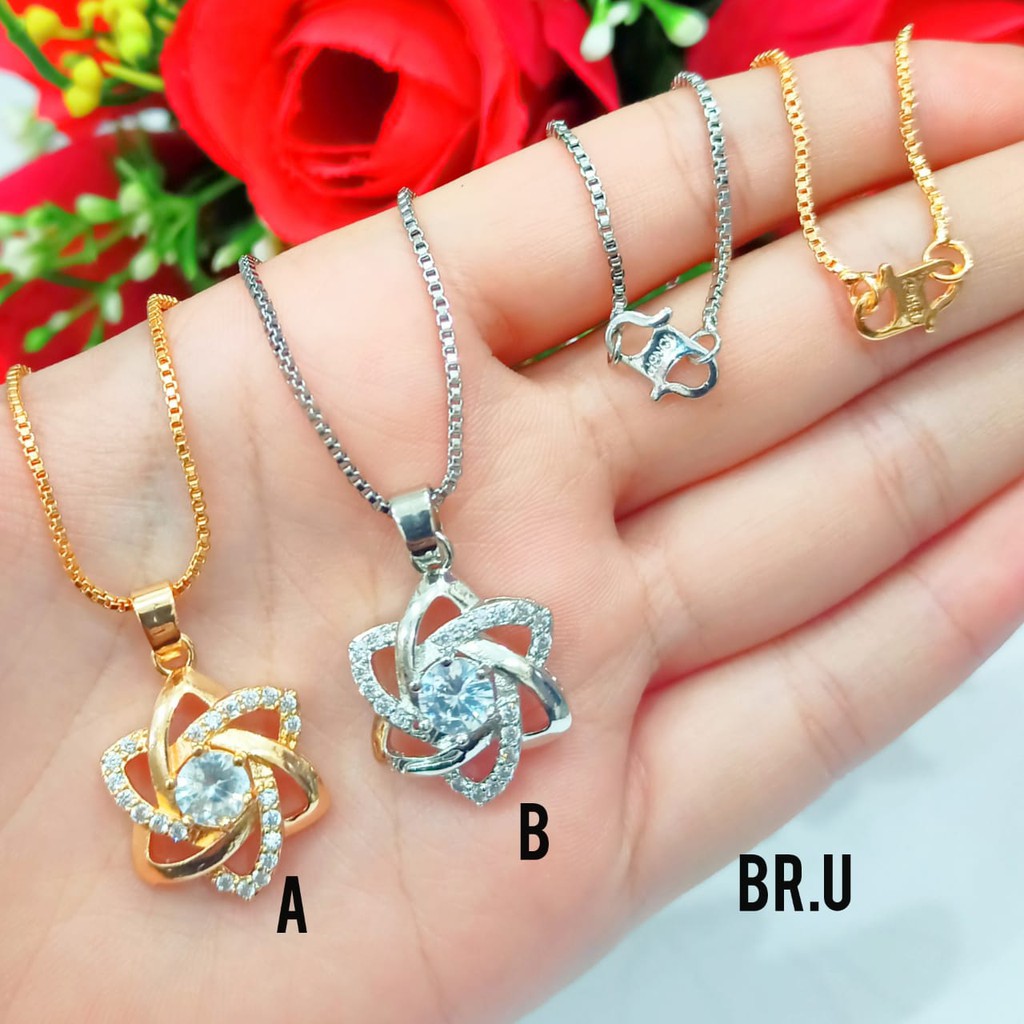 Kalung Dewasa Permata Zircon Motif Bunga Kincir Perhiasan Wanita Gold dan Silver