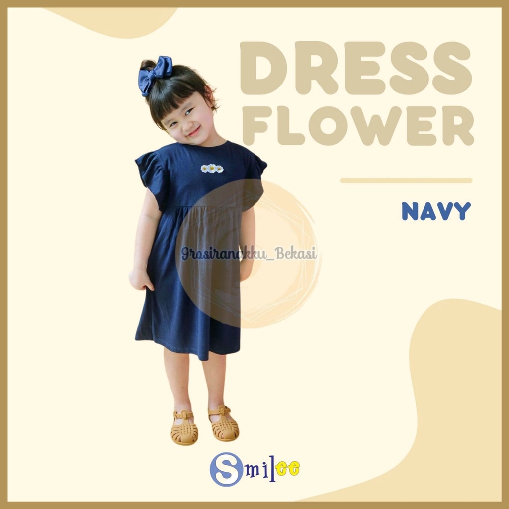 Dress Anak Smilee Flower  Warna Navy Size 1-5Tahun