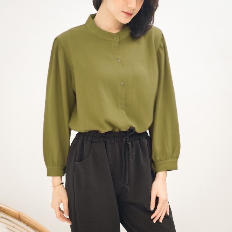 Reva Blouse Kemeja- Kemeja Blouse - Kemeja Polos - Atasan Wanita - Oneck Longsleeve