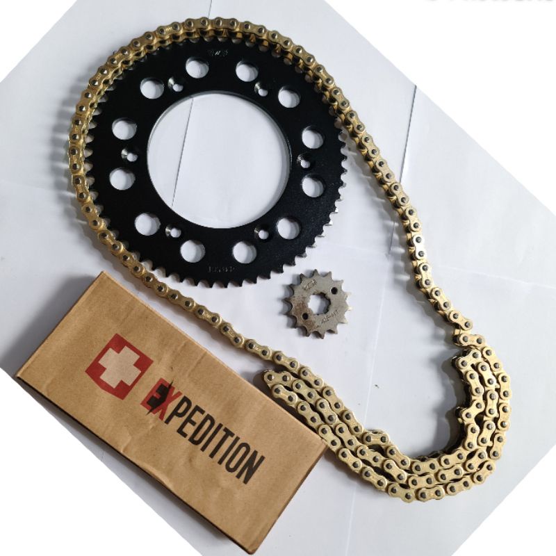 gir gear crf trabas satu set depan 55 56 14 rantai gold expedition