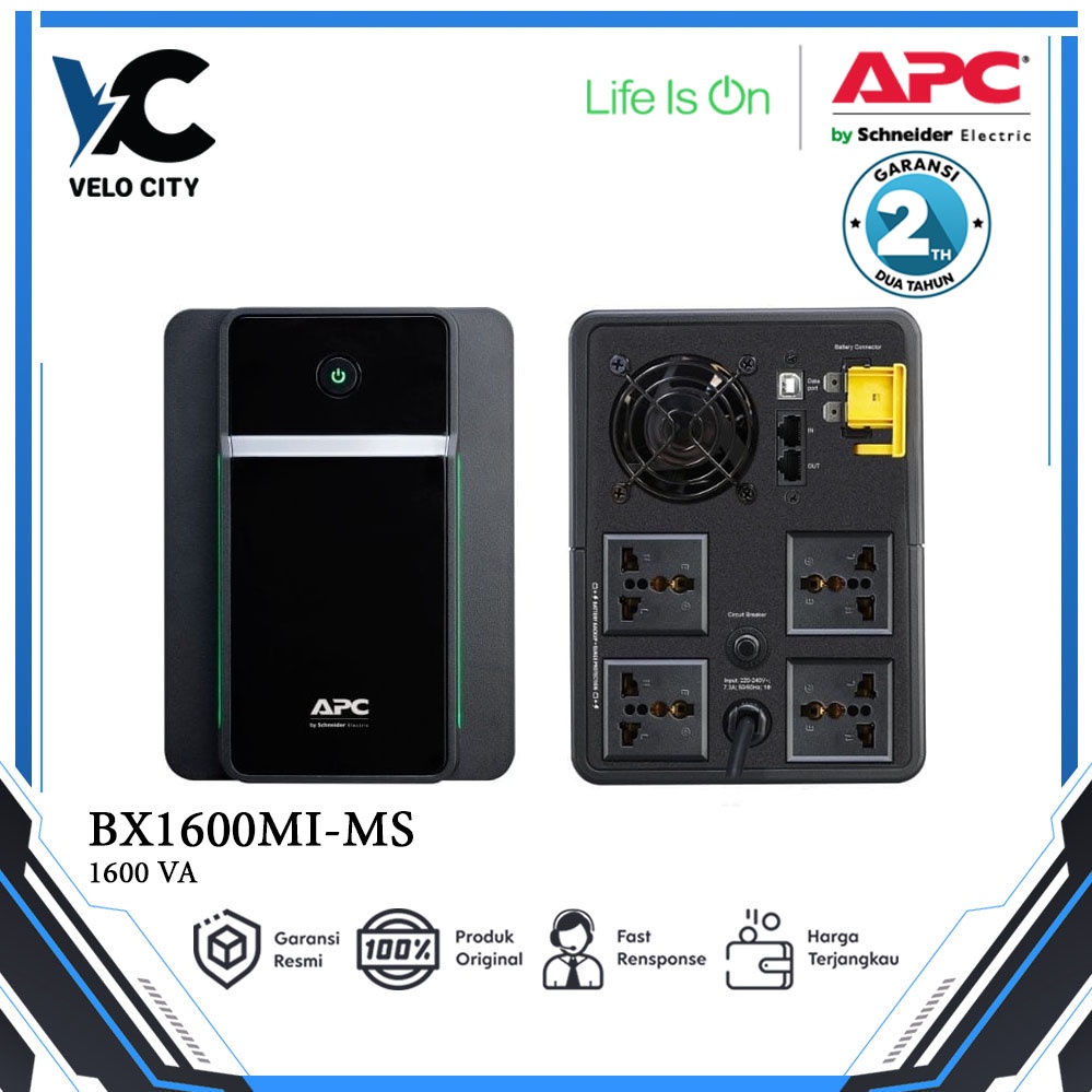 APC Back UPS 1600VA 230V AVR Universal Sockets BX1600MI-MS - Garansi Resmi 2 Tahun