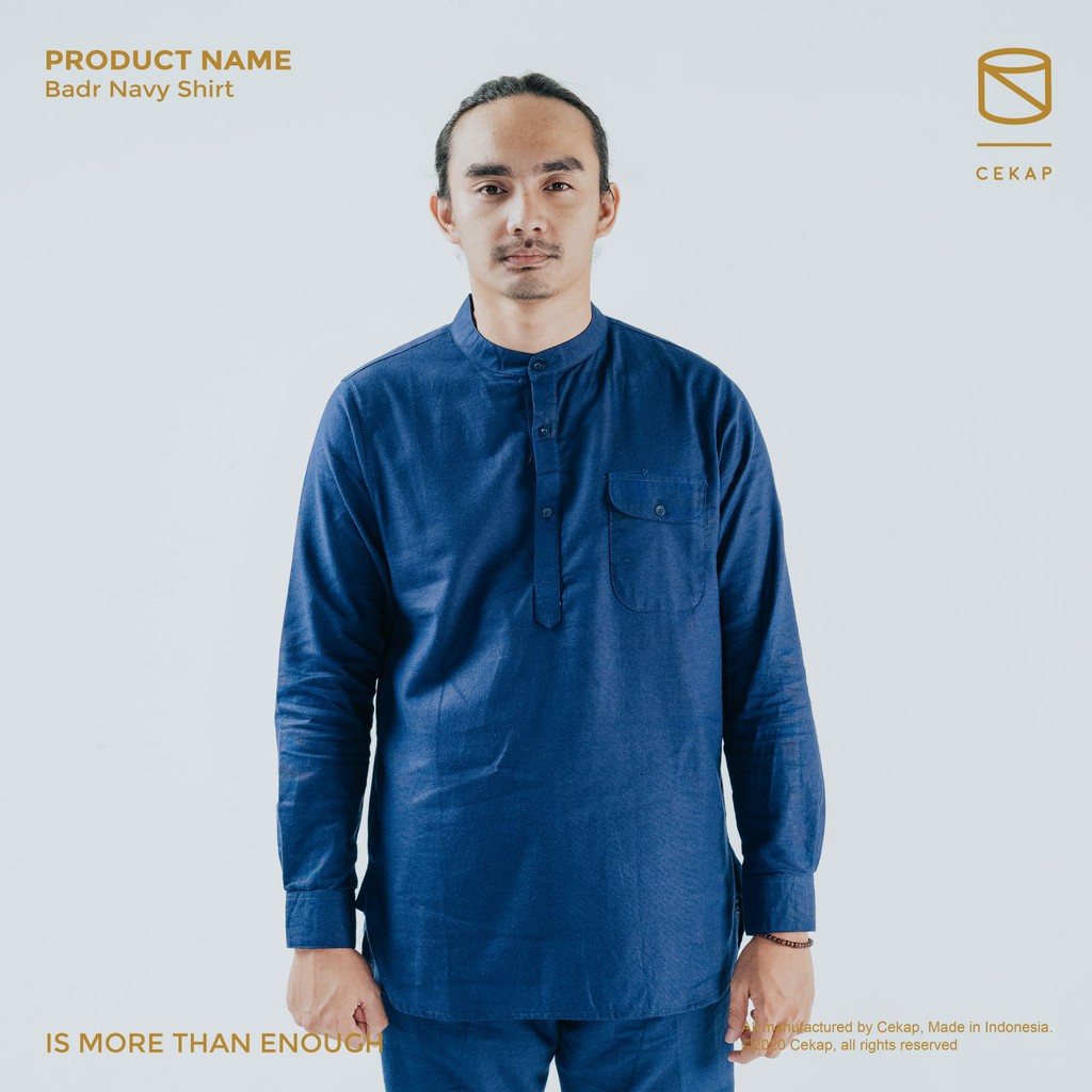 Baju Koko Badr Navy by Cekap - Kemeja Koko Lengan Panjang Warna Biru Navy