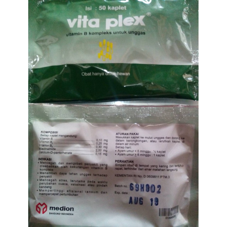 Obat Unggas Vita plex 50 kaplet medion vitamin B komplek