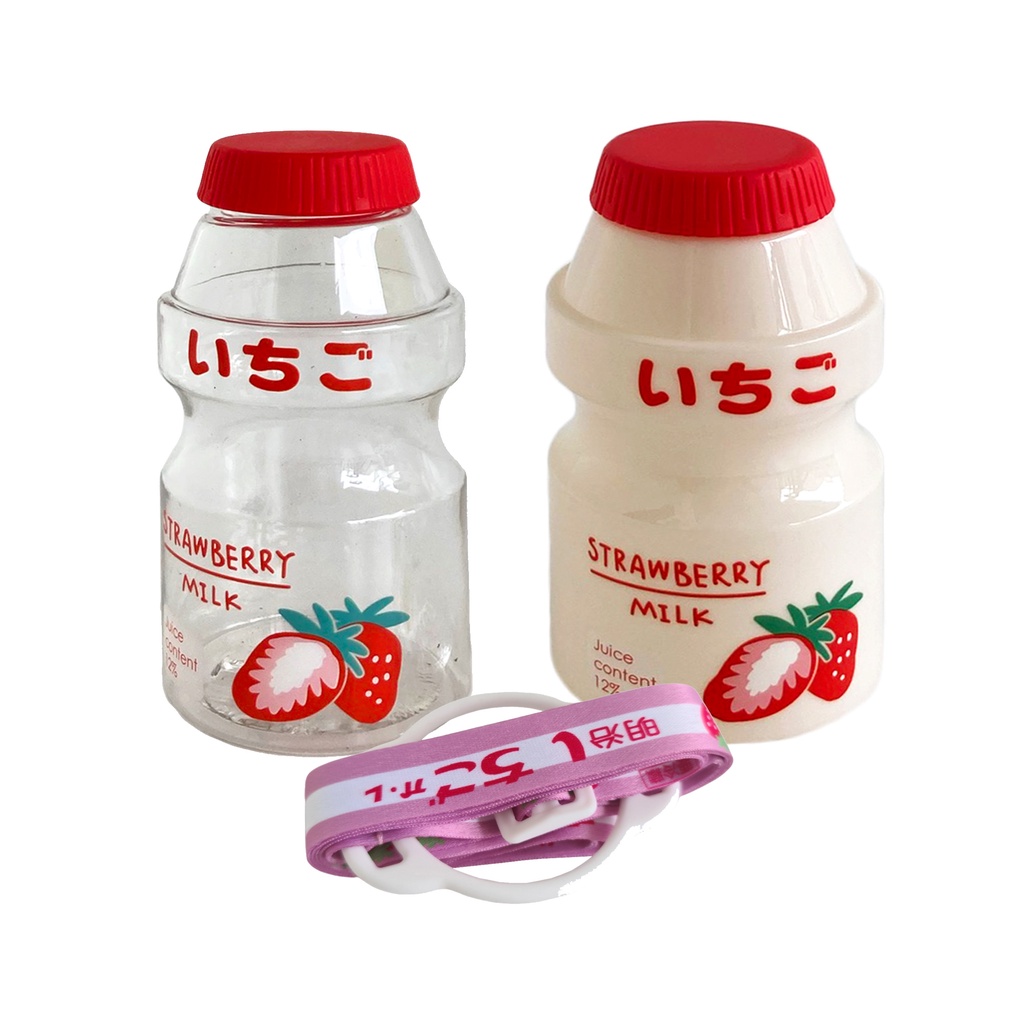 Botol Minum Unik Transparan / Tali dan Non Transparan / Tali Fruity 480ML-Merah Dan Tali