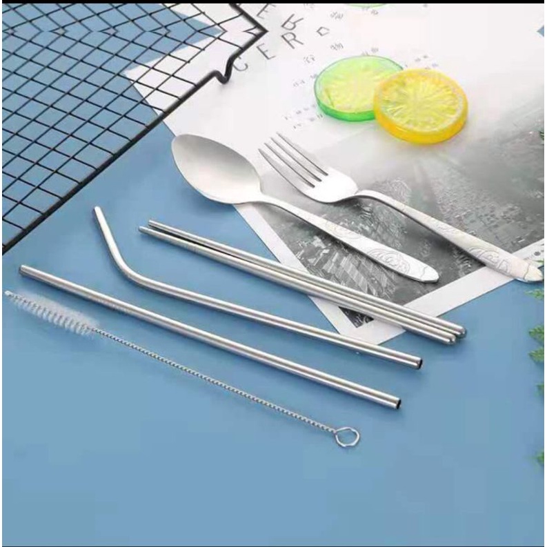 sedotan stainless set 5 in 1 straw