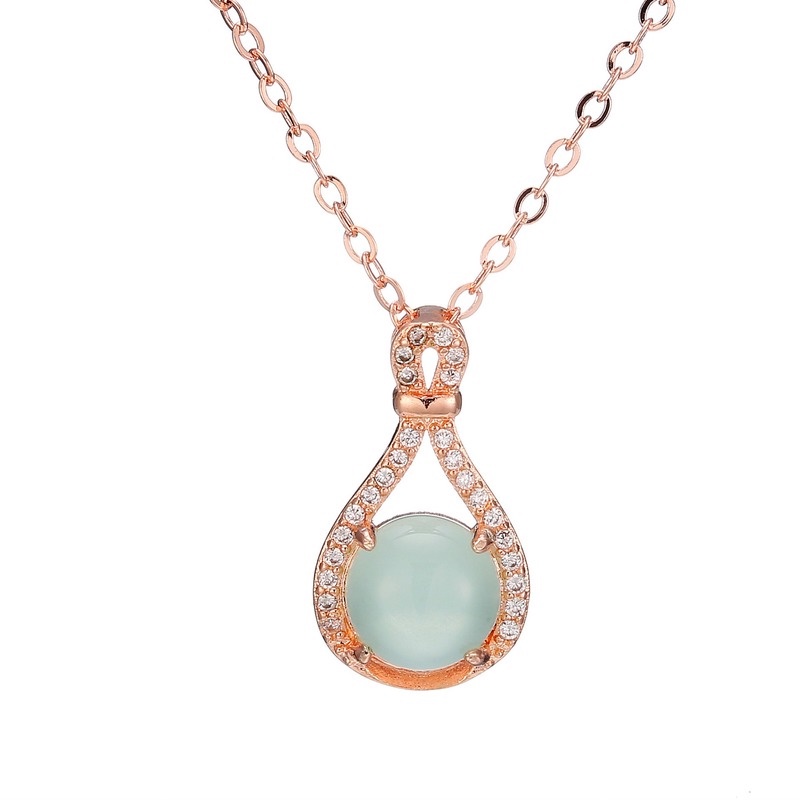 [Ready Stock]Fashion Rose Gold Plated Emerald Pendant Necklace