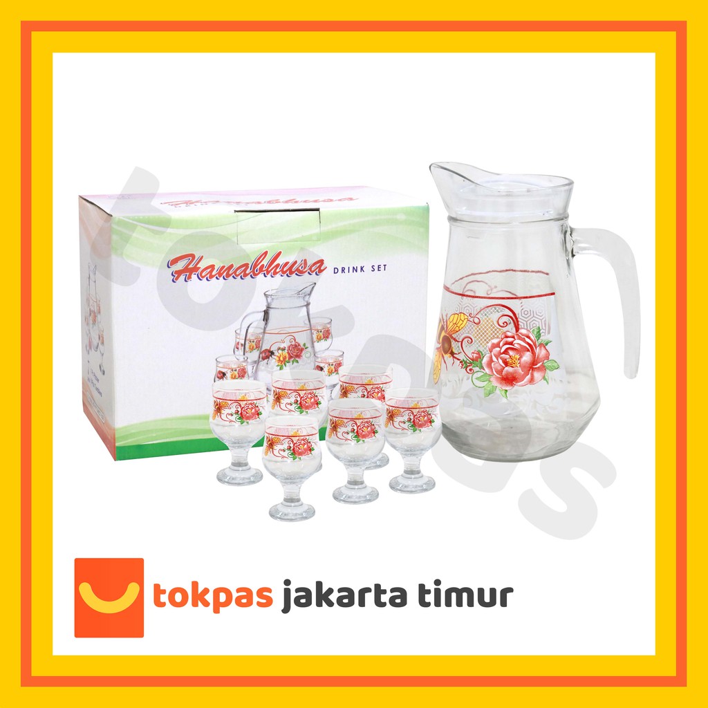Pitcher Set 1 Liter 7 Pcs / 1 Teko Kaca + 6 Gelas Hanabhusa WJ 1000 C D 7