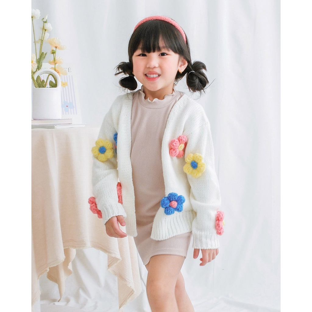 JEJU FLOWER CARDIGAN | Jacket Anak Perempuan | Cardigan Knit | Outer Rajut | Cardigan Anak