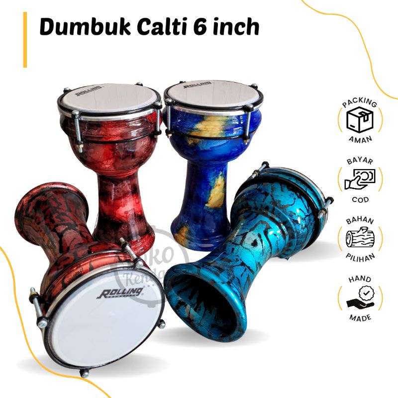 Calti Darbuka Dumbuk Pinggang Mini Anak Mika 6 Inch Power Beat Kayu Asli Bonus Kunci L Bergaransi