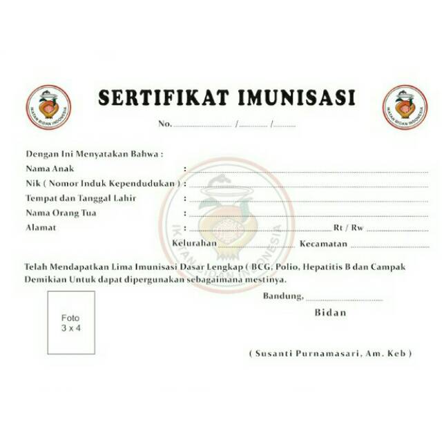 

kartu sertifikat imunisasi 100 pcs