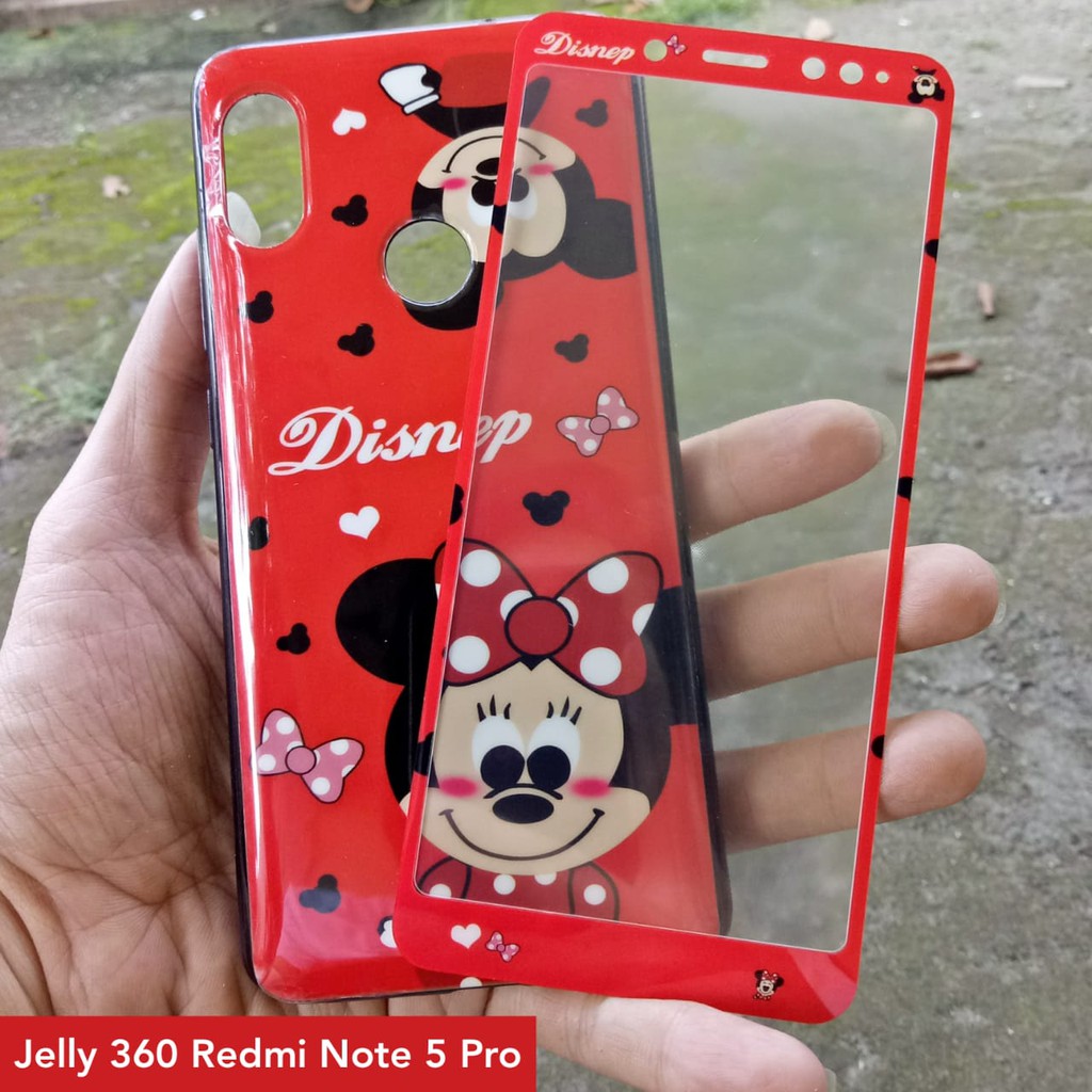 Case 360 Redmi Note 5 Pro Jelly Glossy 3D + Tempered Glass Motif