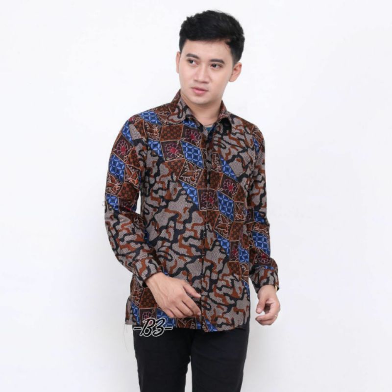 Batik pria / BajuBatikpria / Kemejabatiklenganpanjang size m l xl Atasan batik seragam terlaris