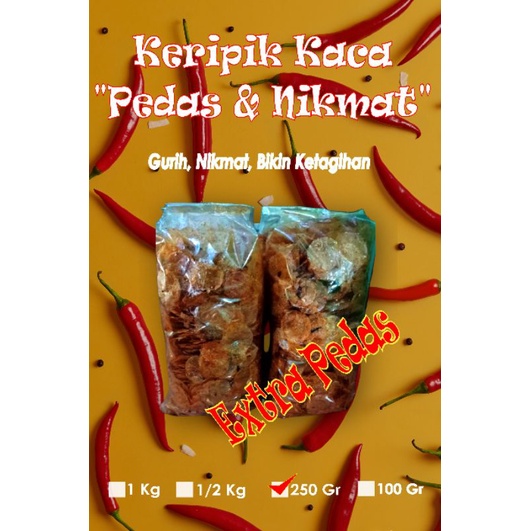 

Keripik Kaca Extra Pedas 250Gr/Kripik Kaca/Pikca/Kripik Beledag/Kripik kaca pedas daun jeruk