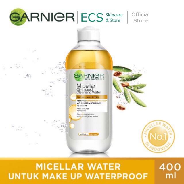Garnier Micellar Water OIL INFUSED BIPHASE (Pembersih wajah &amp; Make Up Waterproof) 125 ml / 50ml 400 ml - Kuning Orange Micelar MakeUp Water proof