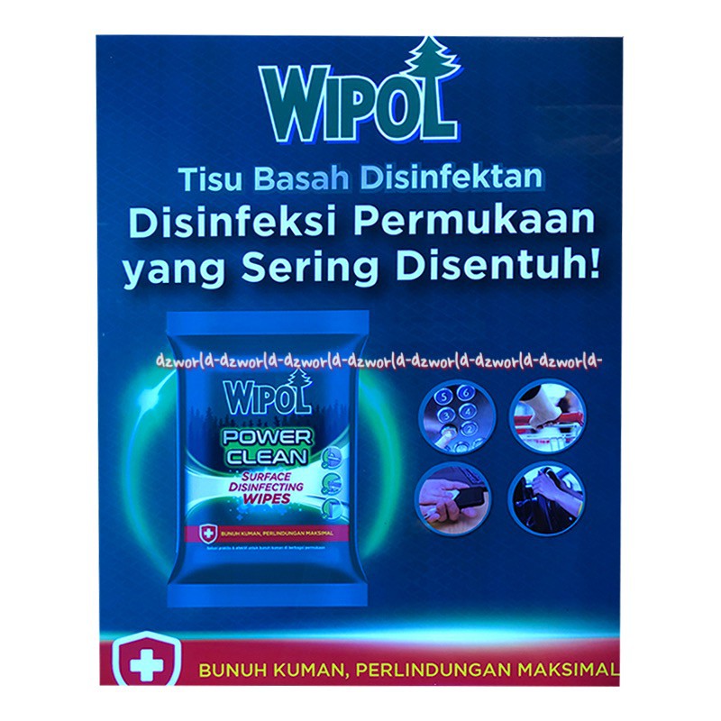 Wipol Power Clean Surface Disinfecting Wipes 10sheets Tissue Basah Bunuh Kuman Wippol Desinfektan