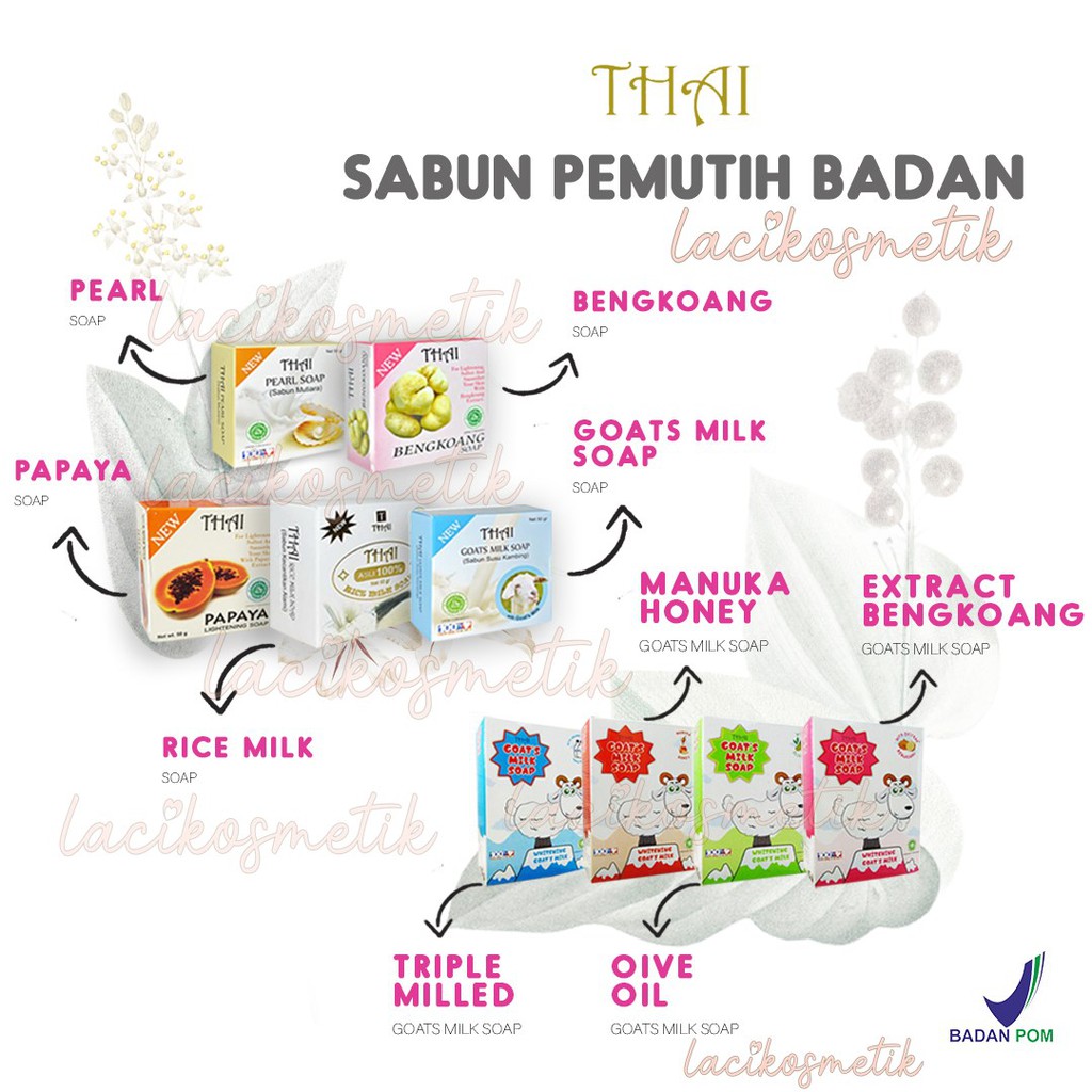 ✨LACIKOSME✨ THAI RICEMILK GOATMILK BENGKOANG MUTIARA PEARL PEPAYA - SABUN PEMUTIH