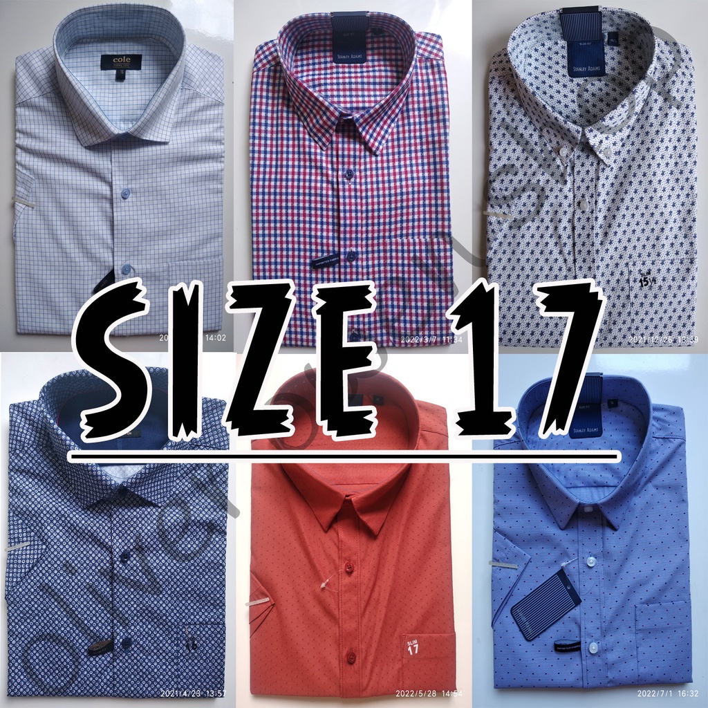 Kemeja Slim Fit Lengan Pendek Merk Stanley Adams Ukuran 17