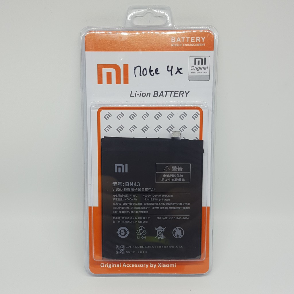 Baterai XiaoMi Redmi Note 4x Snapdragon BN 43 Original Battery Batrai Batre BM43 Xiao Mi Ori