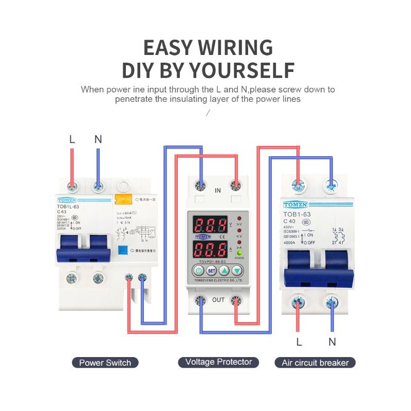 MCB Protector Relay 60A 230 V Voltmeter Ampmeter Display