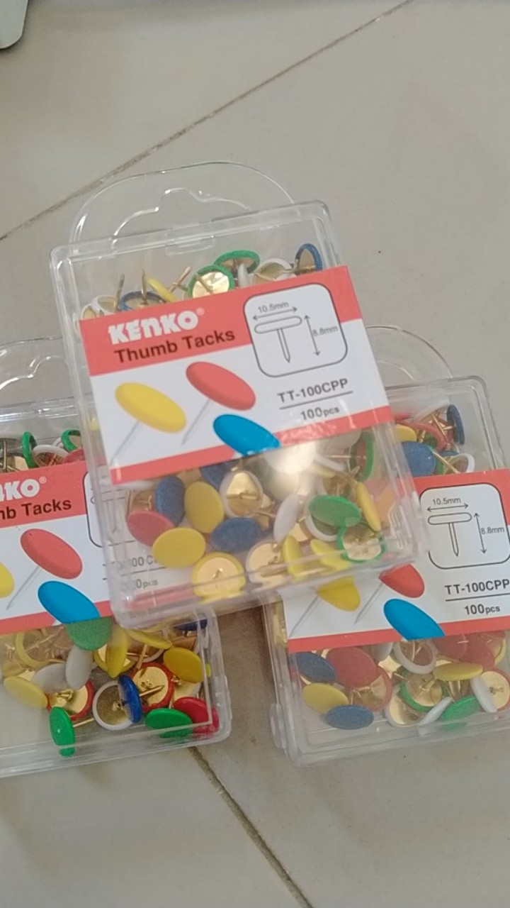 [ Pack ] Kenko Tt-100cpp Thumb Tacks Color - Paku Payung Warna Warni